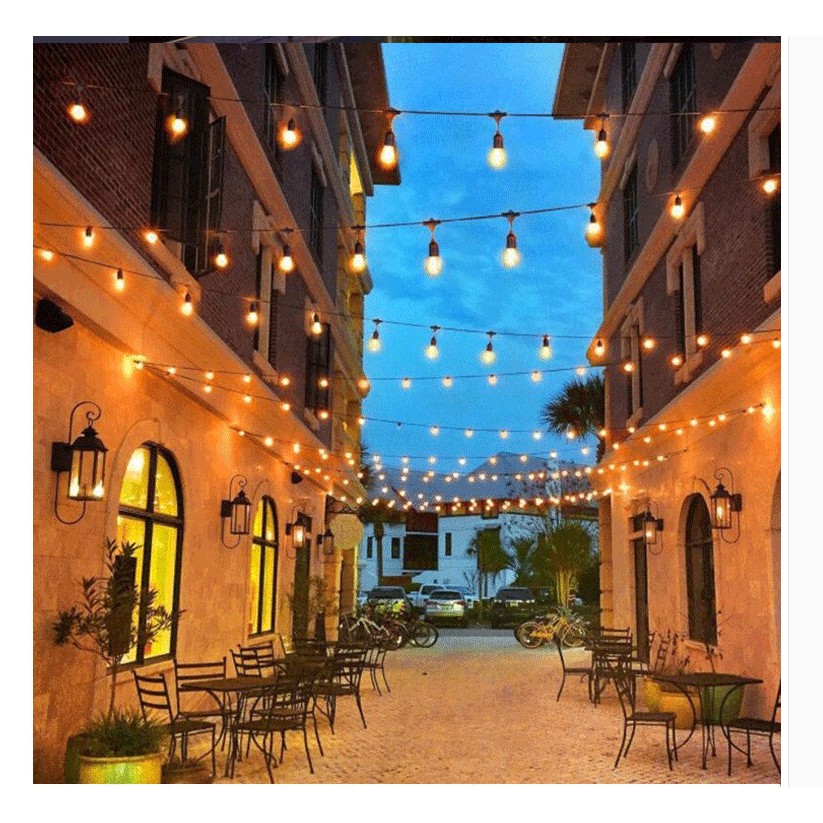 (tặng dây nguồn) Dây đèn trang trí ngoài trời dùng cho quán cà phê, trà chanh, trà sữa... 7,5m 15 đui loại 1