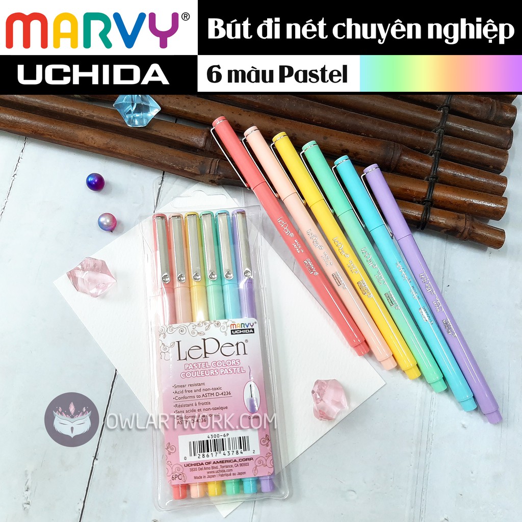 [CHÍNH HÃNG] Bộ 6 Bút Line Màu Pastel MARVY UCHIDA Đi Nét Chuyên Nghiệp
