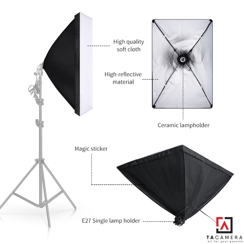 Bộ Kit E27 Kèm Softbox 60x90cm Chuyên Dụng Để Chụp Sản Phẩm