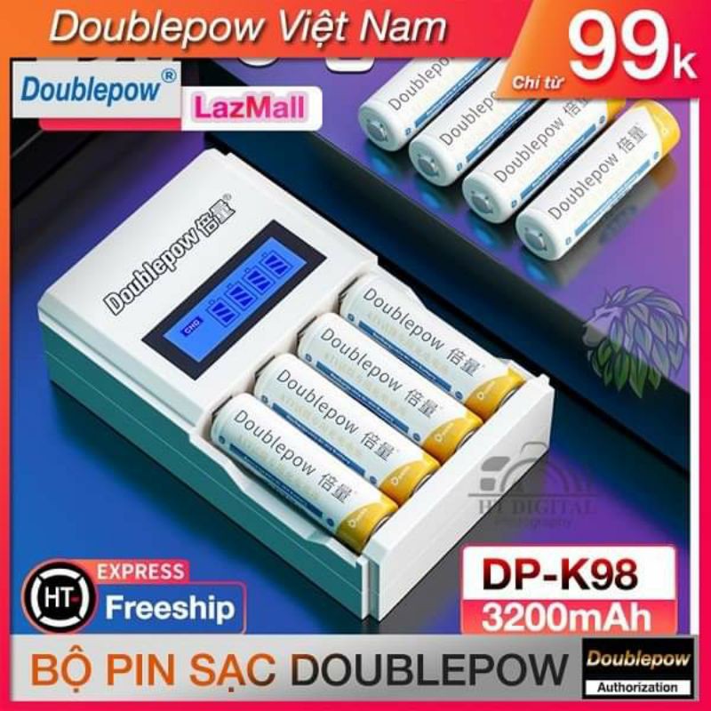 Pin sạc aa Doublepow (Sạc K98 + 8 Pin 3200mAh)