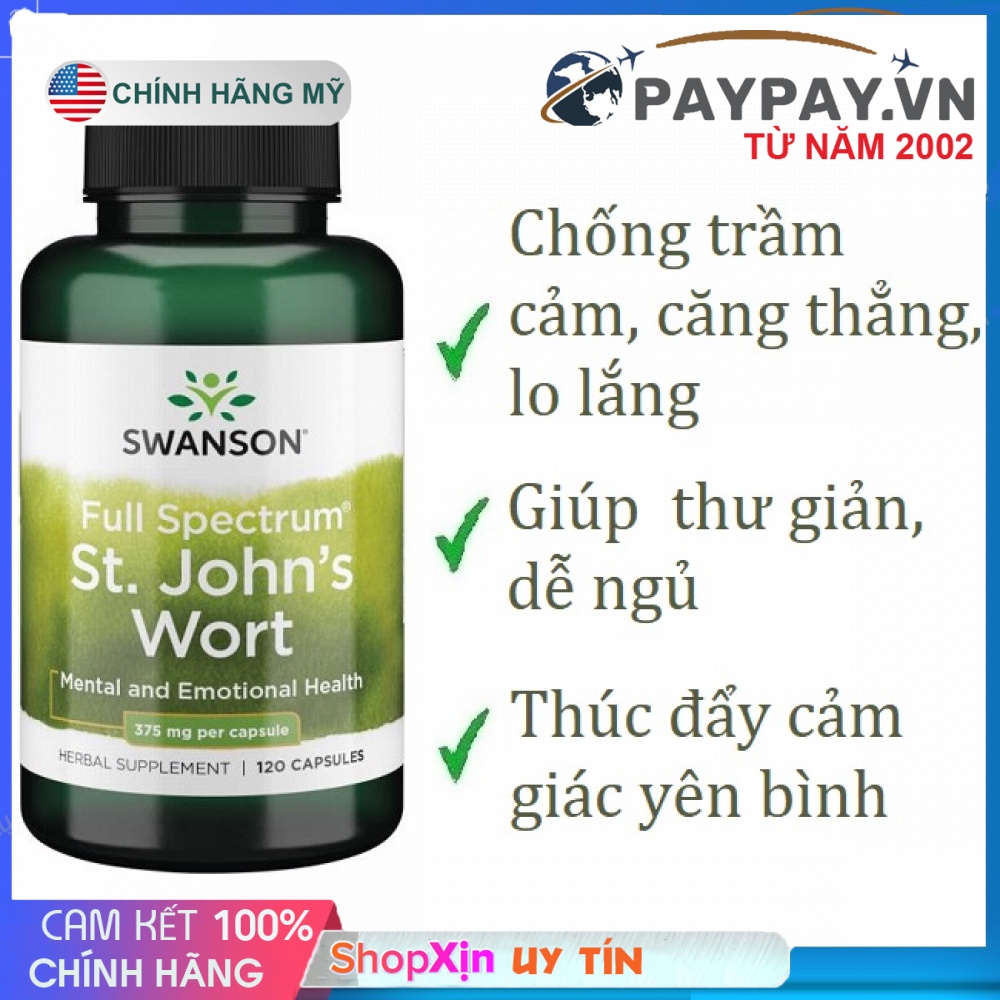 Cây Ban Âu hỗ trợ trầm cảm lo lắng khó ngủ Swanson St. John's Wort Mỹ