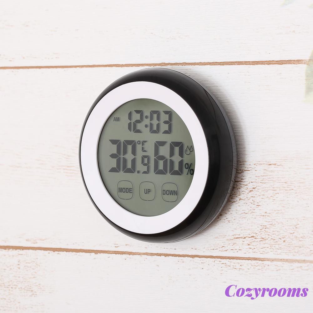 Đồng Hồ Báo Thức Tích Hợp Nhiệt Kế Hình Tròn Màn Hình Cảm Ứng Tiện Dụng