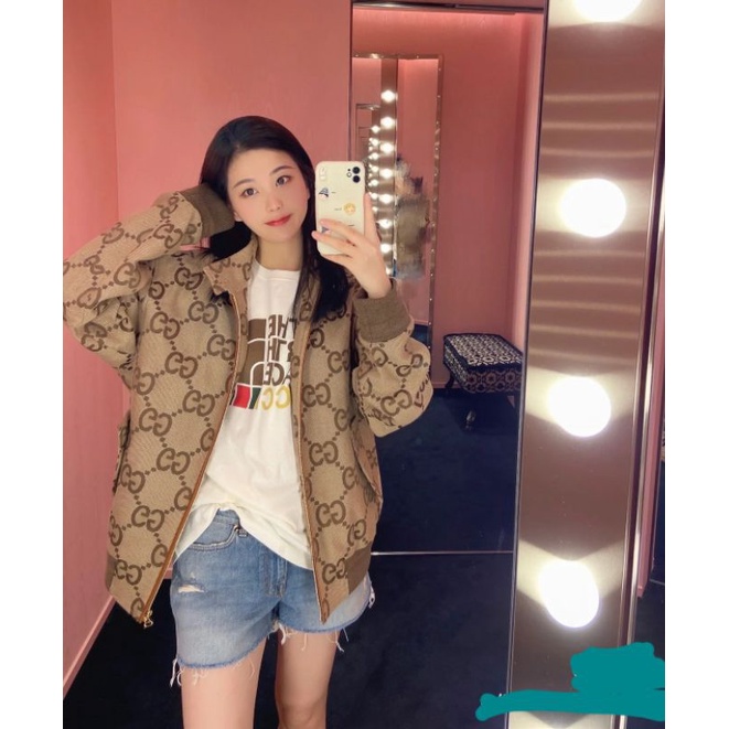 Áo khoác vải cổ đứng Gucci 2021 super Double G