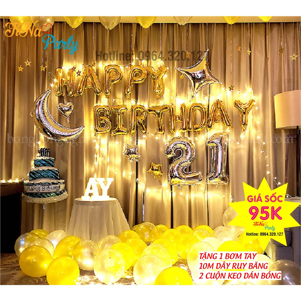 SET TRANG TRÍ SINH NHẬT 21T CHO EM GÁI NUÔI TÔNG VÀNG(TẶNG KÈM BƠM TAY,2 CUỘN KEO SILICON,10M DÂY RUY BĂNG)