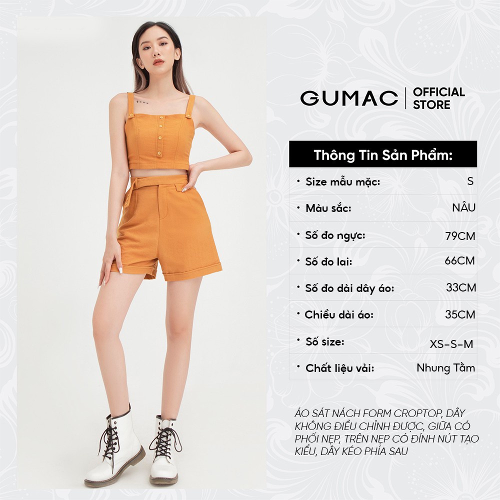 Áo croptop nữ phối nút GUMAC thiết kế năng động AB415