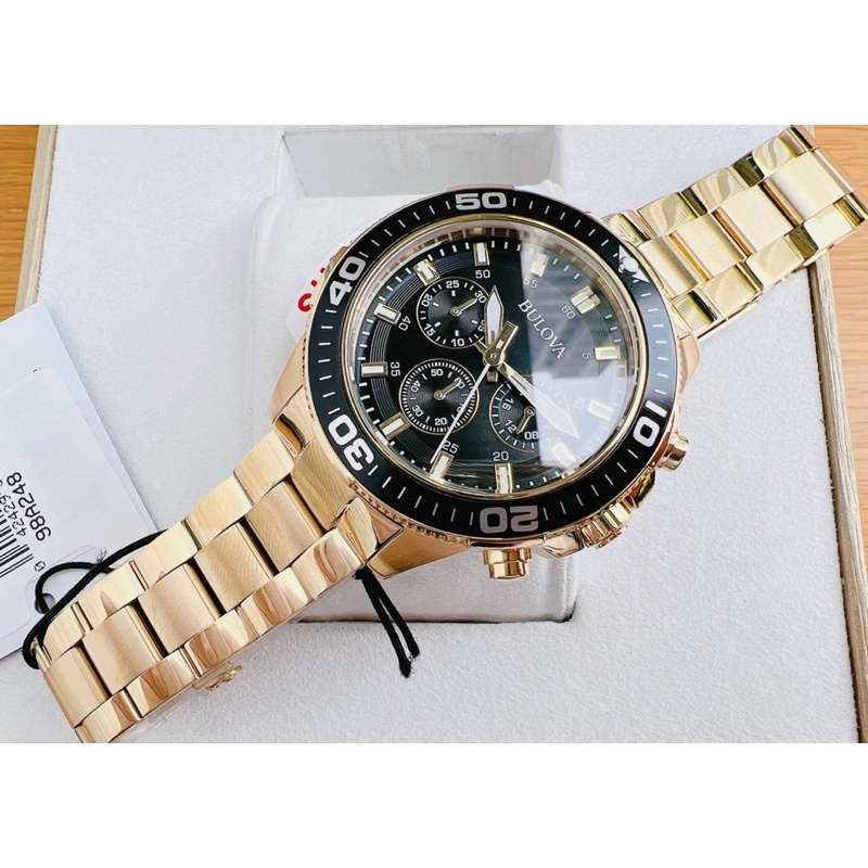Đồng hồ nam Bulova Men's Quartz Chronograph Gold-Tone Black Multi Dial 44mm Watch .