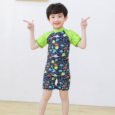 Bộ Đồ Bơi Ngắn Tay Họa Tiết Khủng Long Hoạt Hình Cho Bé Trai 2-11 Tuổi