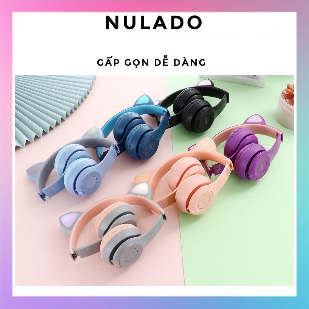 Tai Nghe Bluetooth P47-M Chụp tai có Mic Headphone không dây Dễ Thương tai mèo nghe nhạc, chơi game, học online NULADO