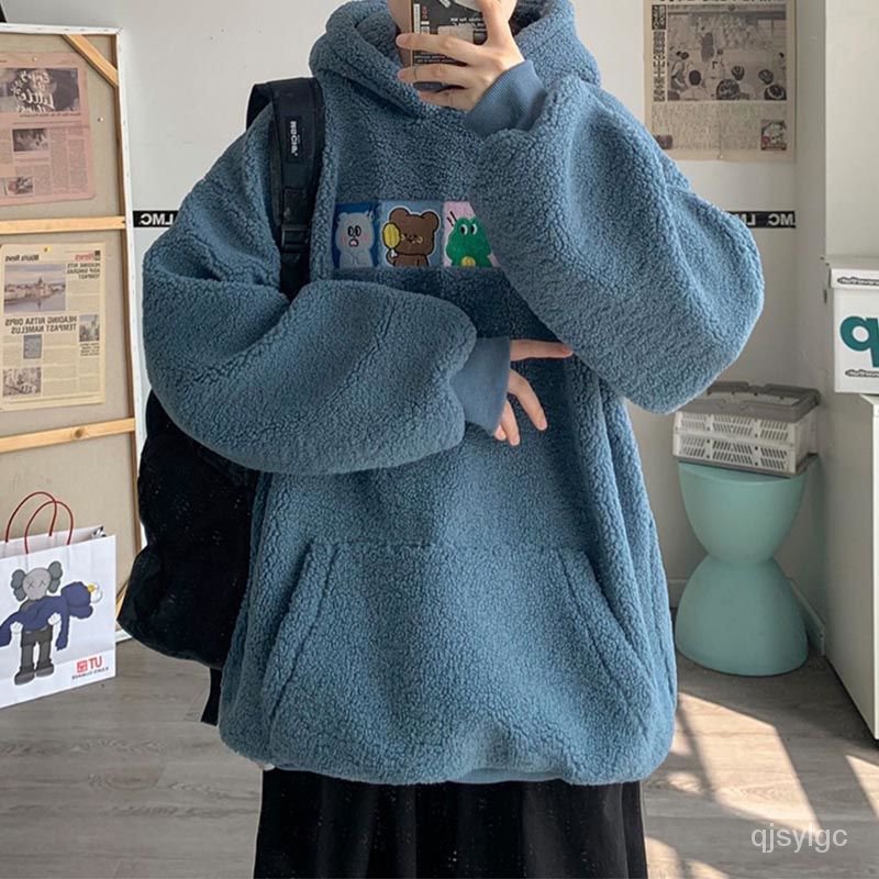 Áo Hoodie Len Lông Cừu Phối Nhung Dày Dáng Rộng Thời Trang Mùa Đông Cho Nam Và Nữ | BigBuy360 - bigbuy360.vn