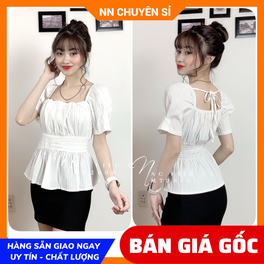 Áo kiểu công sở nữ chất vải mềm mát dún ngực tay búp cột nơ sau dễ thương MT2000