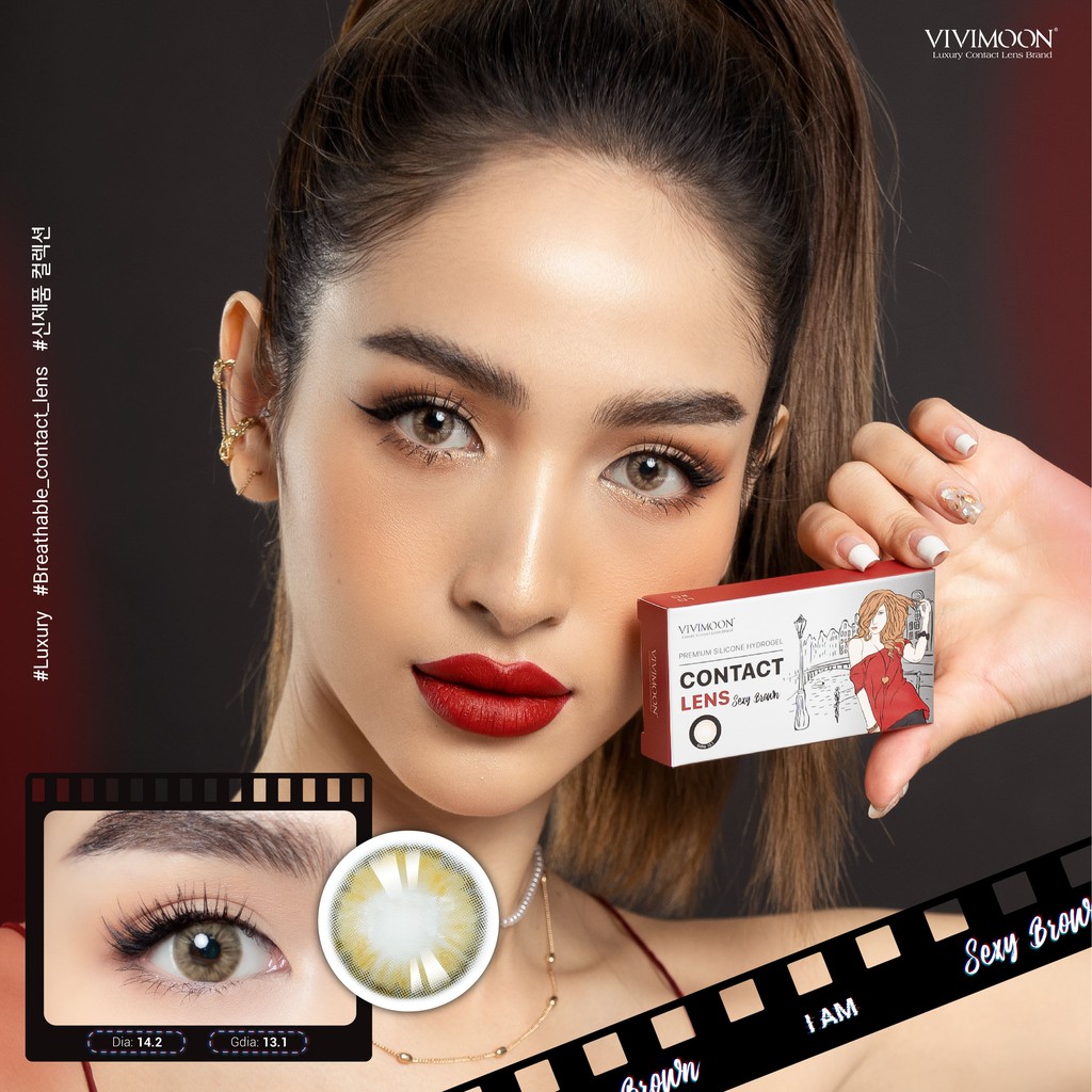 Lens cận nâu tây cho mắt thở Hàn Quốc Vivimoon Sexy Brown 13.1mm