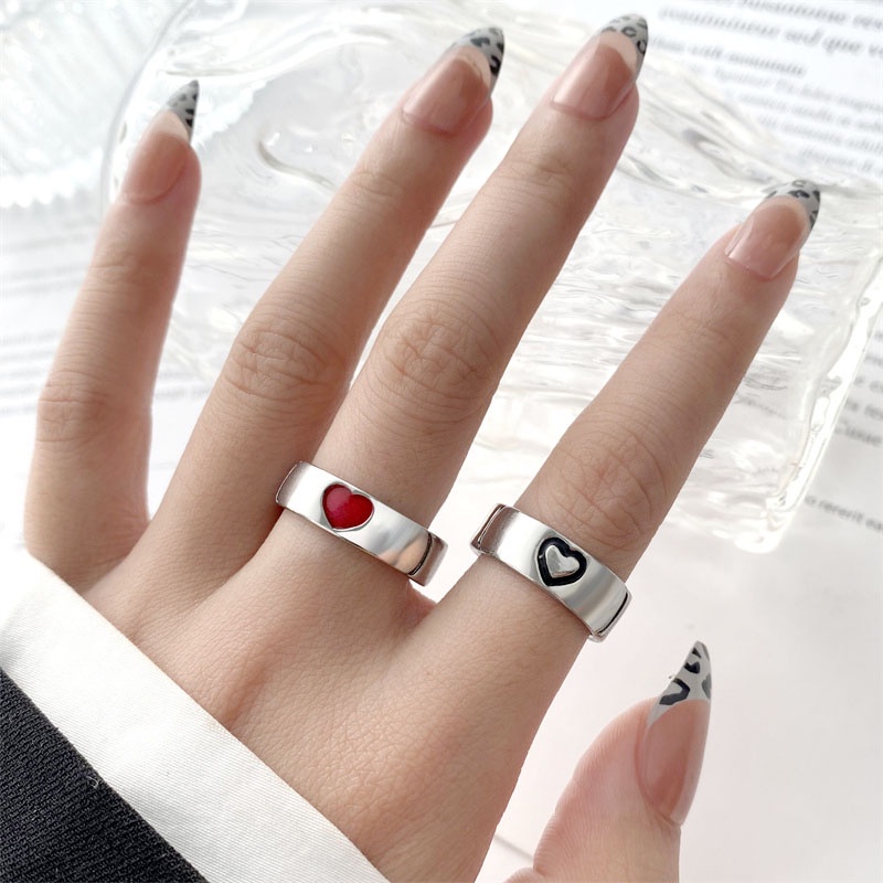 Set 2 Nhẫn Hình Trái Tim Đơn Giản Thời Trang Cho Nam/Nữ