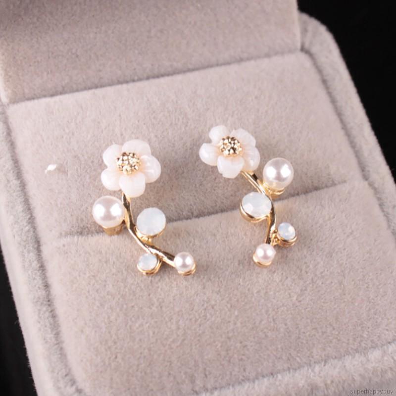 Bông tai dạng xỏ hình bông hoa đính hạt ngọc trai đơn giản thời trang cho nữ