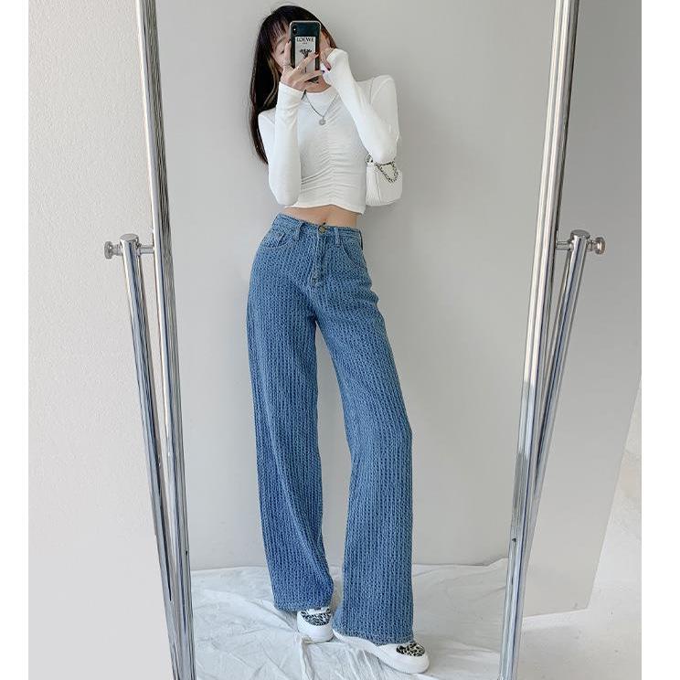 Quần Jeans ống rộng lưng cao thời trang mùa hè mới cho nữ