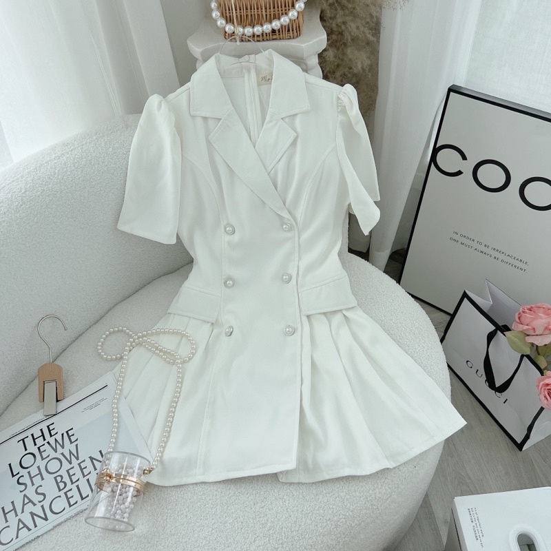 ĐẦM VEST TRẮNNG PHỐI NÚT DẬP LY