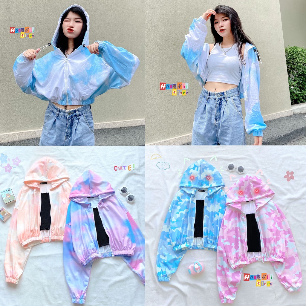 Áo Hoodie Zip Croptop Oversize Ulzzang 3D Loang Màu Dáng Rộng - MM