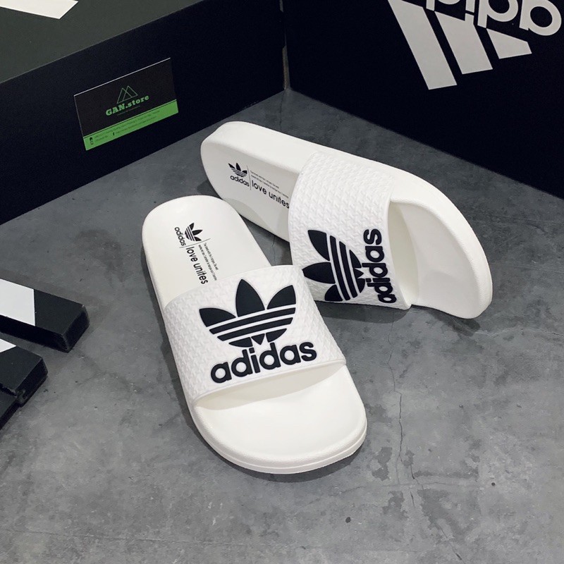 DÉP ADIDAS ADILETTE TRẮNG LOGO ĐEN - Xinh xắn full box