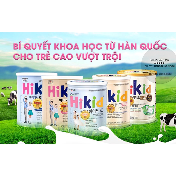 Sữa Hikid Hàn Quốc Tăng Chiều Cao Đủ Vị Vani, Socola, Dê Hộp 600G - Premium 700G Chính Hãng Giá Tốt