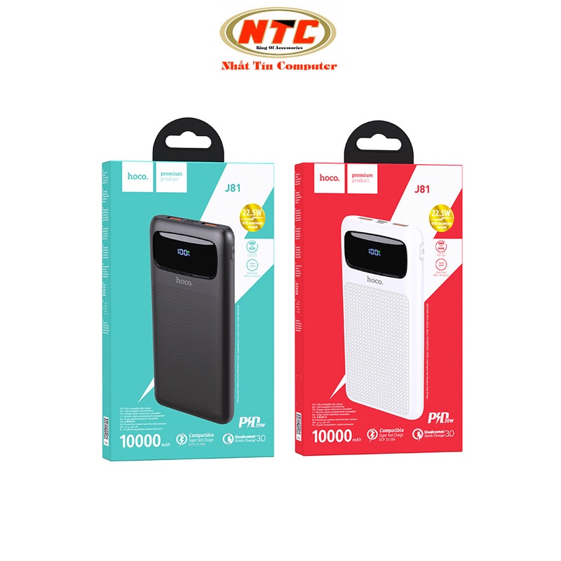 Pin dự phòng sạc nhanh Hoco J81 10000mAh hỗ trợ QC 3.0 và PD 20W - tích hợp 2 Input typeC và microUSB (2 màu tuỳ chọn)