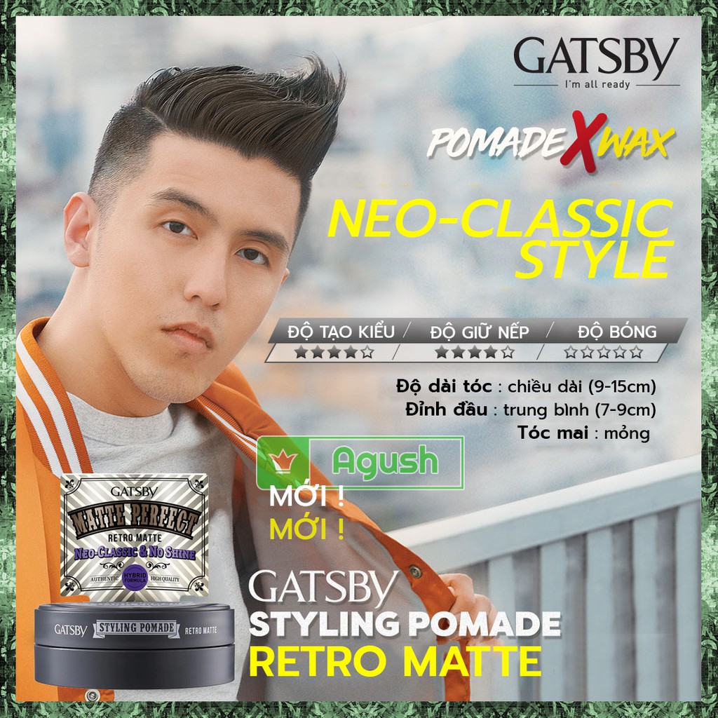 Pomade hair gốc nước vuốt tạo kiểu tóc Gatsby Styling Pomade Wax Retro Matte 75g không bóng rít chính hãng thơm giá rẻ