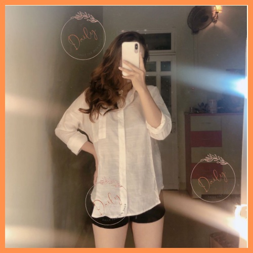 Áo Sơ Mi Trắng Dài Tay Nữ Chất Đũi Nhẹ Mát Form Oversize Siêu Xinh