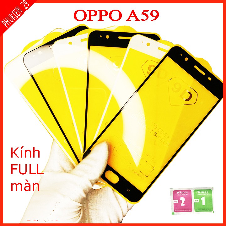 Kính cường lực Oppo A59 ,Kính cường lực full màn hình, ảnh thực shop tự chụp, tặng kèm bộ giấy lau kính