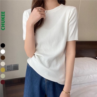 Áo len cộc tay cổ tròn kiểu dáng BASIC