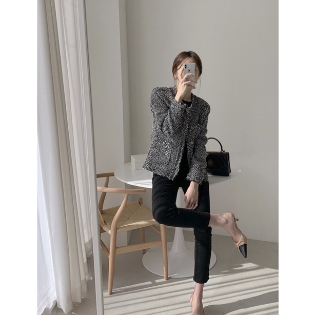 ÁO DẠ TWEET ĐEN CỔ TRÒN