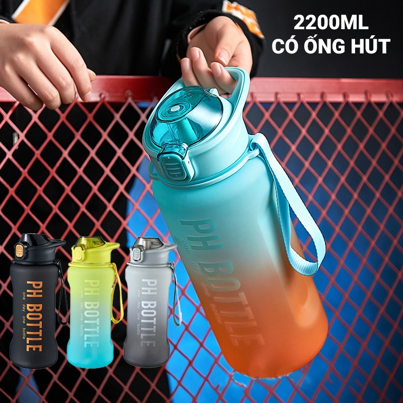 Bình nước thể thao tập gym 1 lít có vạch nhắc giờ uống nước và nắp lọc trà FITEZY
