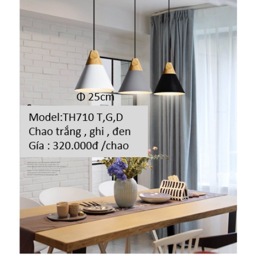 ĐÈN THẢ NÓN CHAO NHÔM ĐUI GỖ