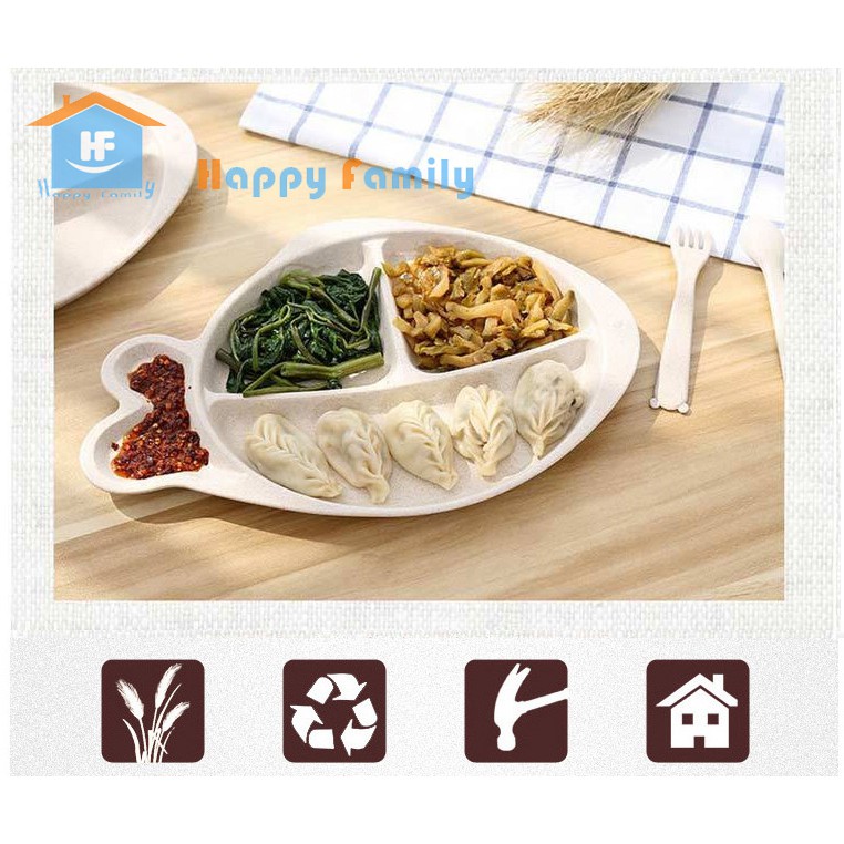 Khay ăn đĩa chia ngăn cho bé hình con cá nguyên liệu sợi lúa mạch Wheat Straw