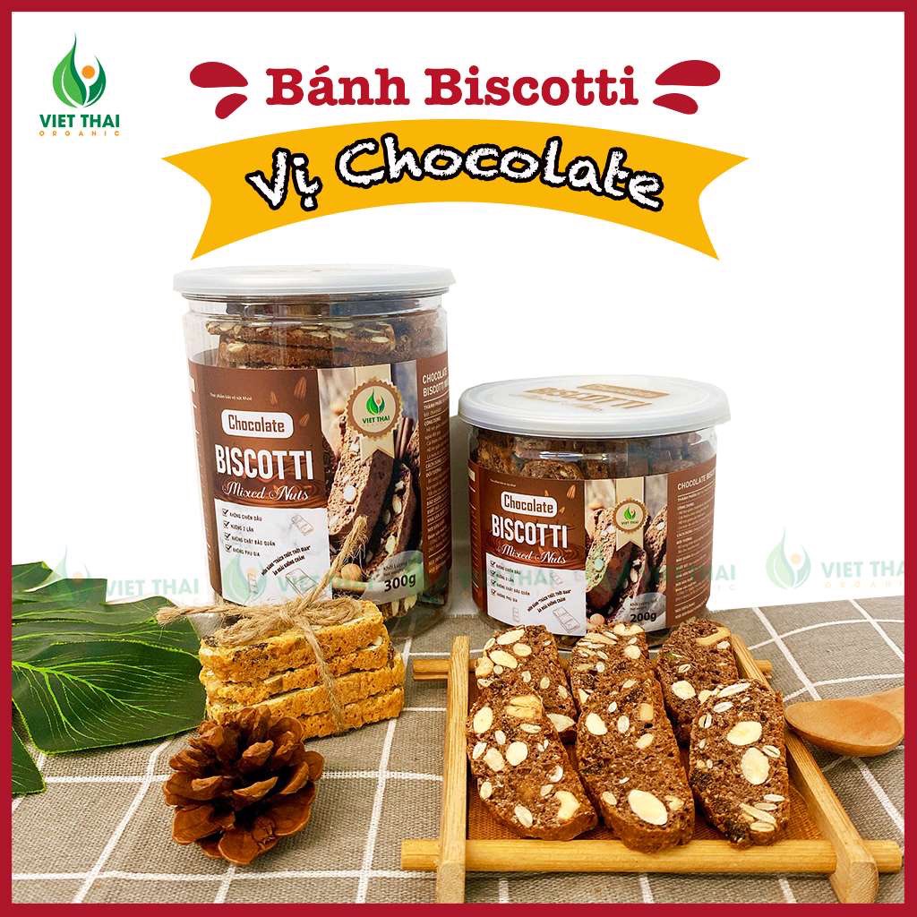 Bánh Biscotti Chocolate ăn kiêng, giảm cân heathly 100% nguyên cám, siêu hạt ăn sáng dinh dưỡng Việt Thái Organic