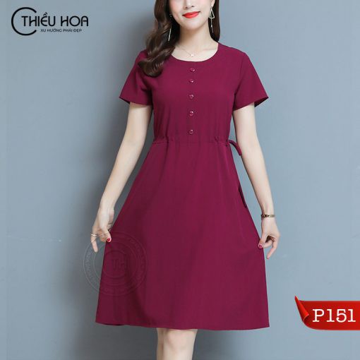 Đầm Kaki Lụa Dáng Suông Có Thắt Eo Trung Niên Thiều Hoa P151