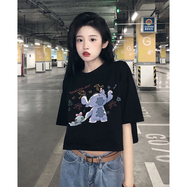 Áo Thun Crotop Form Rộng Unisex Tay Ngắn In Hình Gấu Bông Lẻ Loi Ulzzang Style Hàn Quốc TTT0190