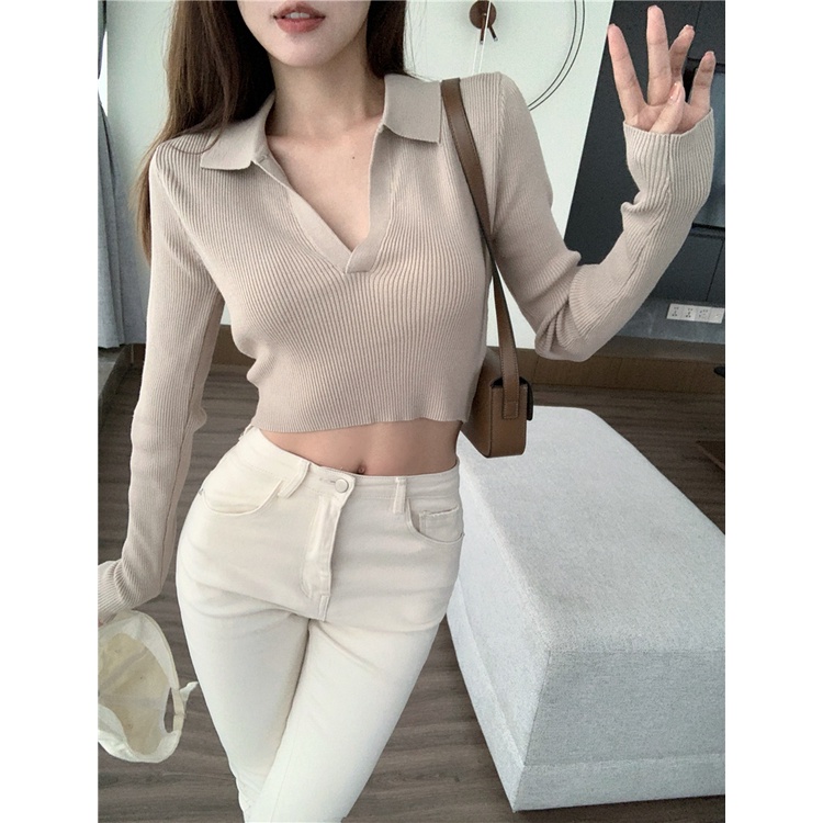 Kumikumi HUANG YOYO Áo sweater Dệt Kim Tay Dài Dáng Ngắn Phong Cách Hàn Quốc Thời Trang Mùa Hè 2022 Dành Cho Bạn Nữ