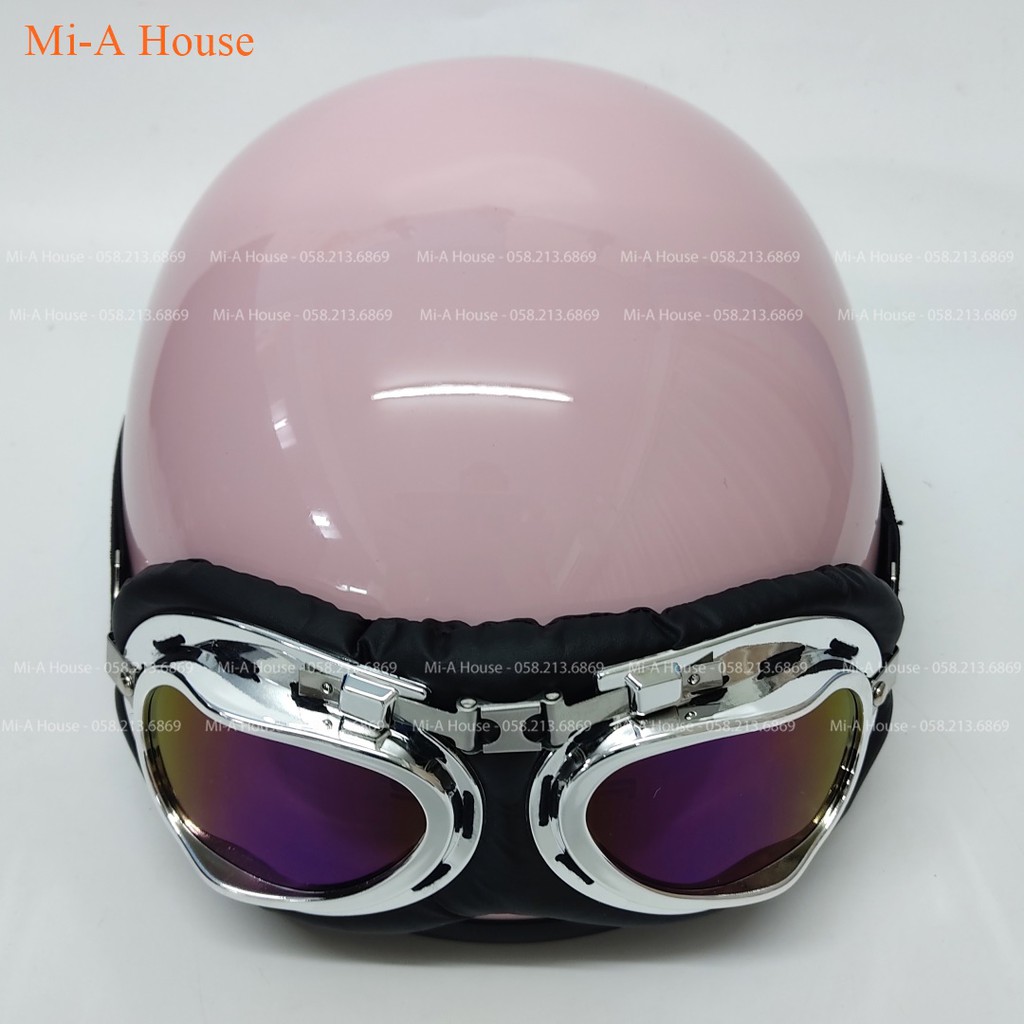Mũ bảo hiểm nửa đầu chính hãng Sunda 136 haly màu hồng kèm kính phi công - món quà ý nghĩa và an toàn cho các bạn nữ