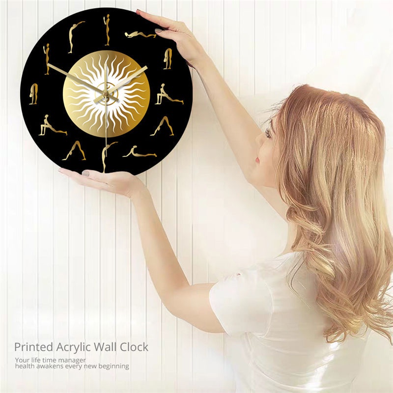 Đồng Hồ Treo Tường Mặt Nhám In Hình Yoga / Hành Động 12 Inch Bằng Acrylic Không Gây Tiếng Ồn Trang Trí Nhà Cửa