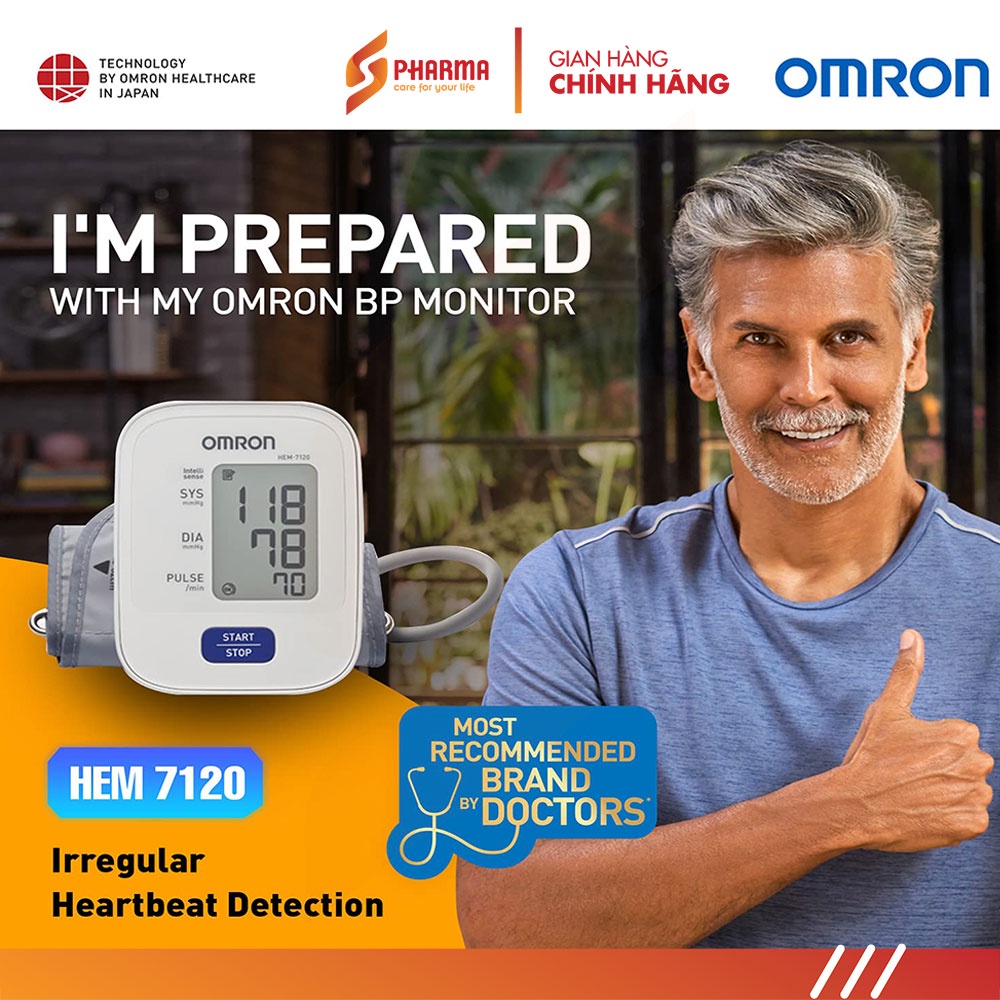 Máy đo Huyết áp Bắp tay Omron Hem-7120 | Bảo hành 5 năm  |  Chính hãng  |  OMRON Nhật Bản