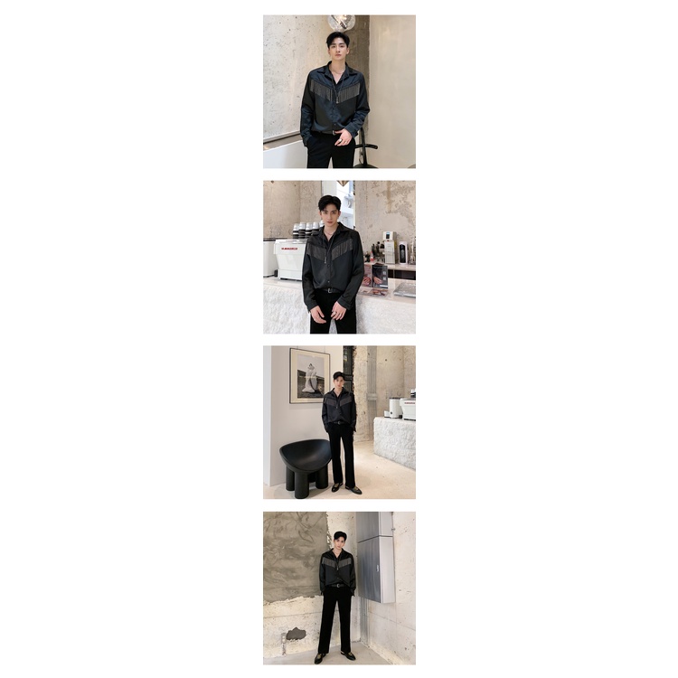 Áo Sơ Mi Lụa Satin Cao Cấp Đính Tua Rua Kim Loại Thời Trang Mới Cho Nam