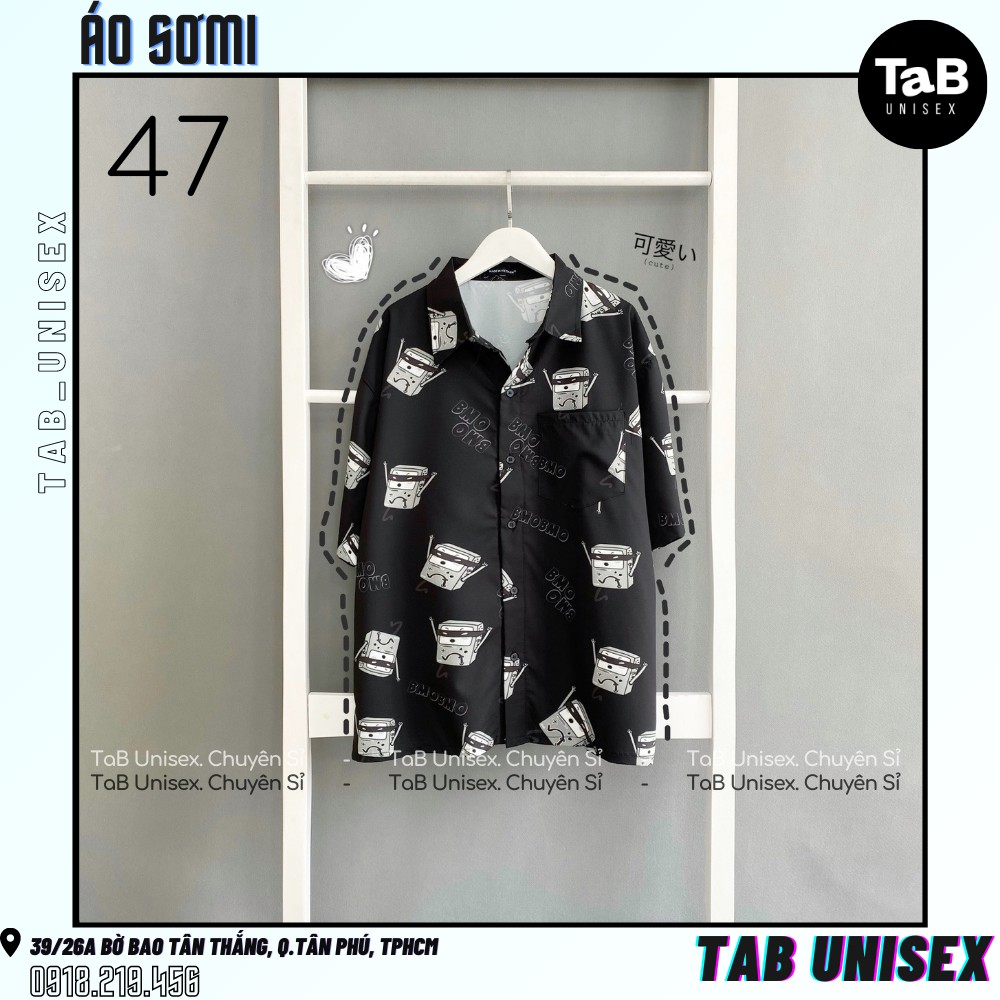 Áo Sơ mi unisex họa tiết form rộng V2  - TAB UNISEX