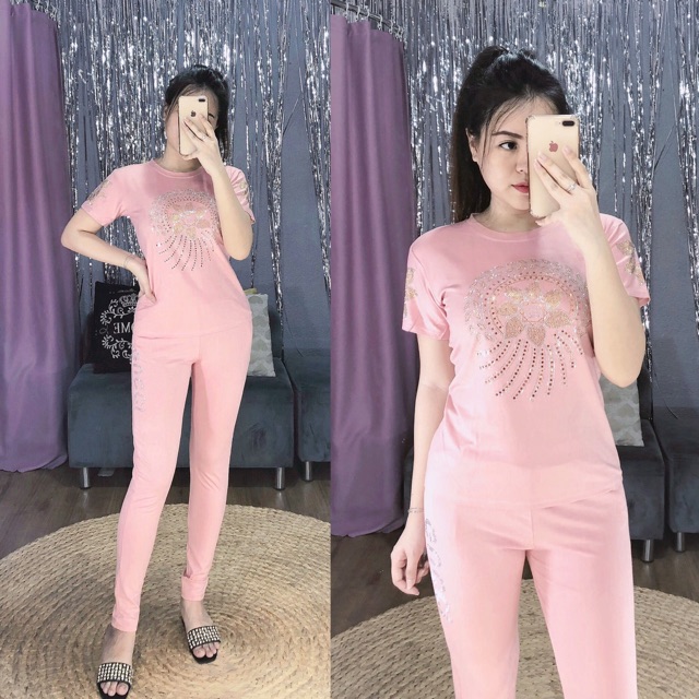 ĐỒ BỘ THUN THÁI COTTON ĐÍNH ĐÁ QC