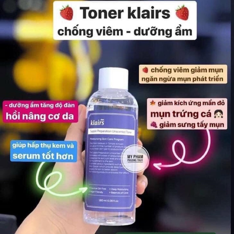 Toner Klairs Supple Preparation Toner Nước hoa hồng Klairs 180ml (Tặng kèm 01 mặt nạ Klairs)