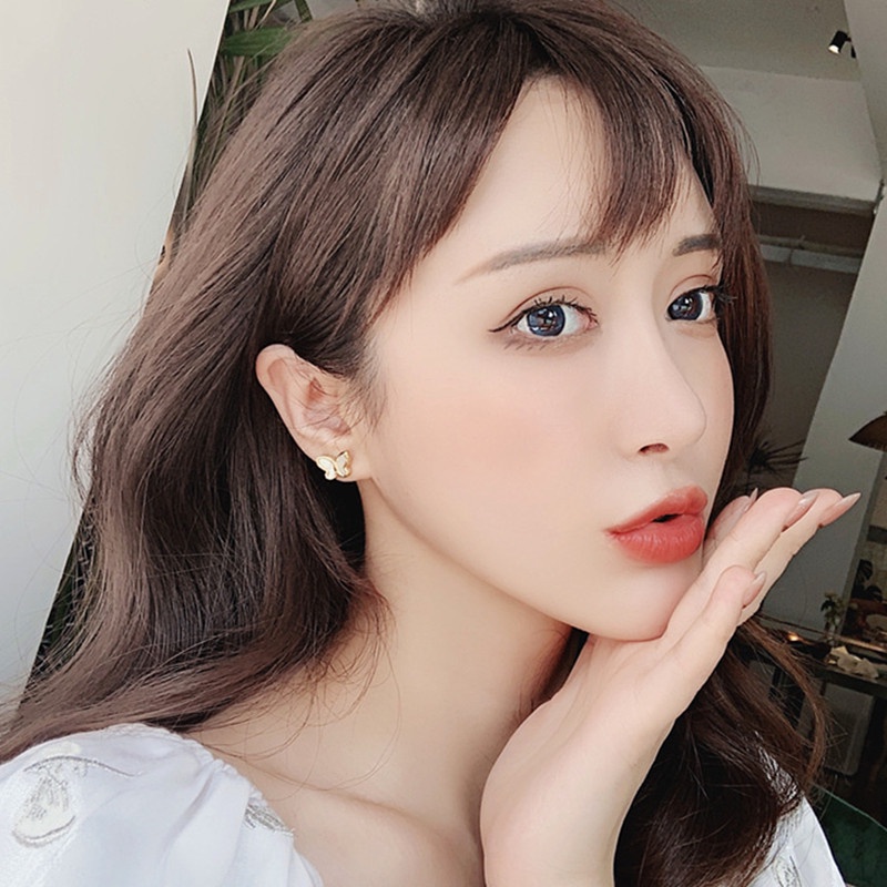 Bông tai titan không gỉ mạ vàng 18k hoa tai titan hình bướm ánh kim sa lấp lánh xinh xắn trang sức nữ