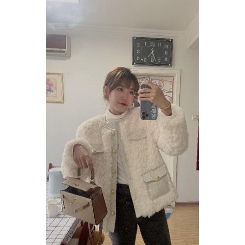 Áo khoác lông viền Tweed sang chảnh