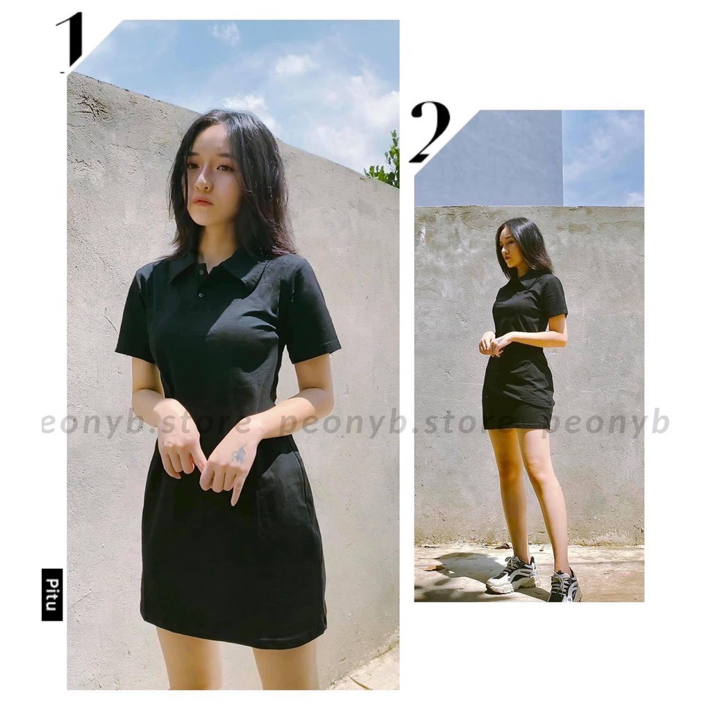 Váy Nữ Dáng Polo Trơn Pastel, Áo Đầm cổ sơ mi dáng ôm body, chất thun cộc tay | BigBuy360 - bigbuy360.vn