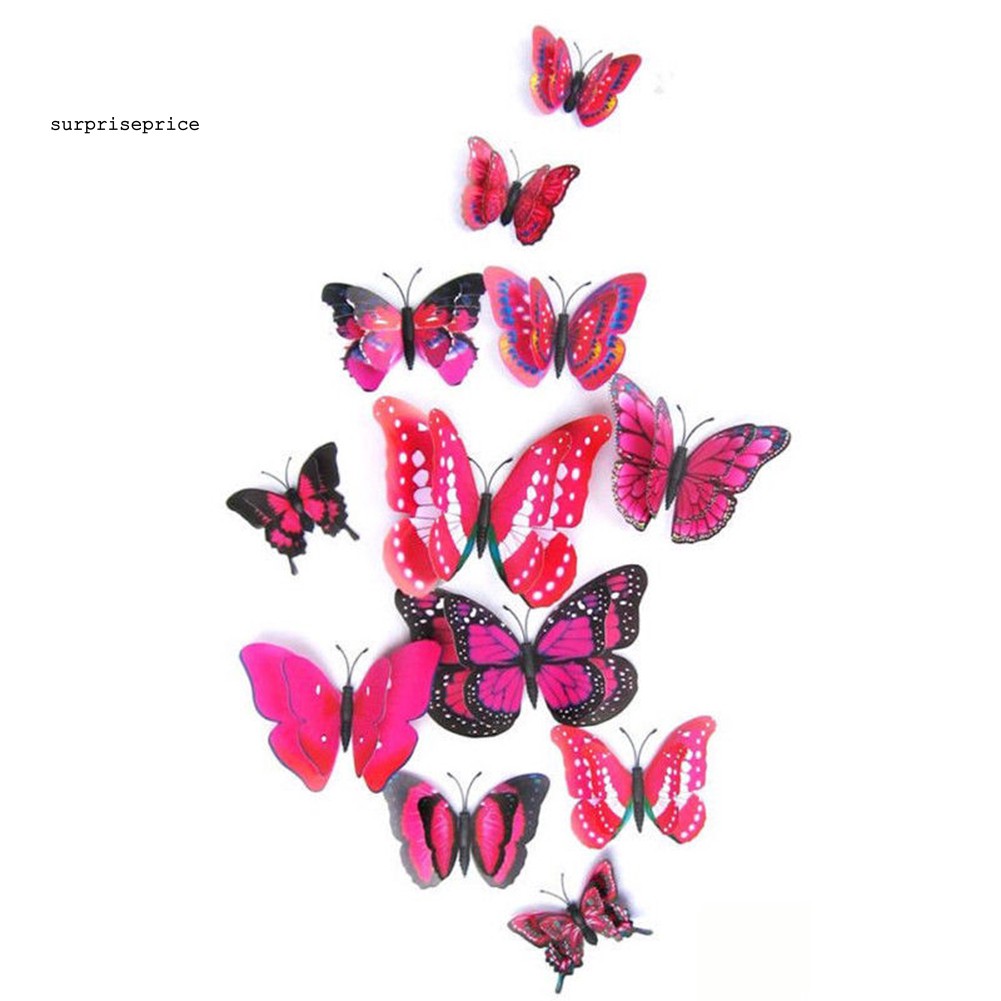 Set 12/24 Miếng Dán Tường Hình Bướm 3d Xinh Xắn