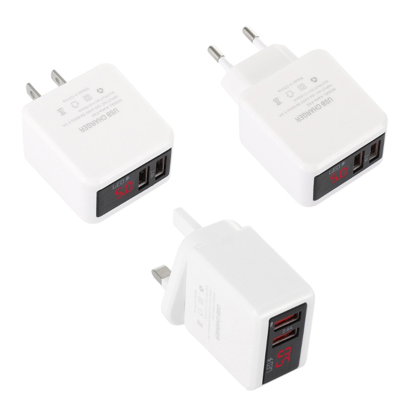 Củ sạc nhanh 2 cổng USB màn hình LED 2.4A EU/ US/ UK cho điện thoại