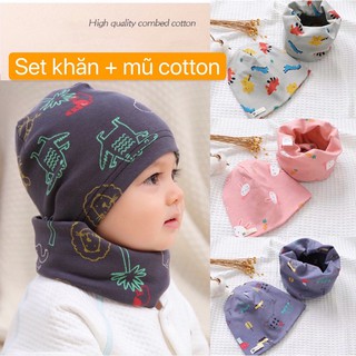 Babycity ser mũ cotton khăn ống cho bé giữ ấm phòng cảm lạnh