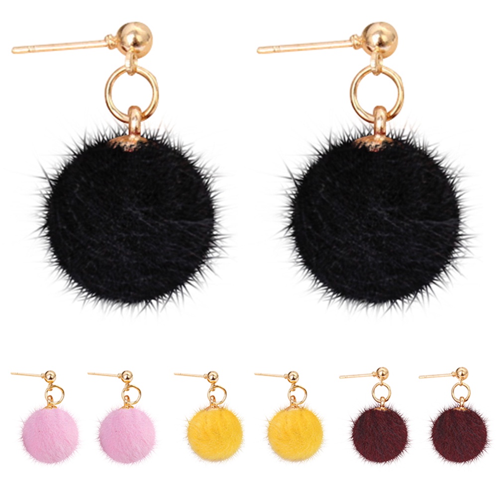 Khuyên tai quả cầu lông xù thời trang thanh lịch dành cho phái nữ