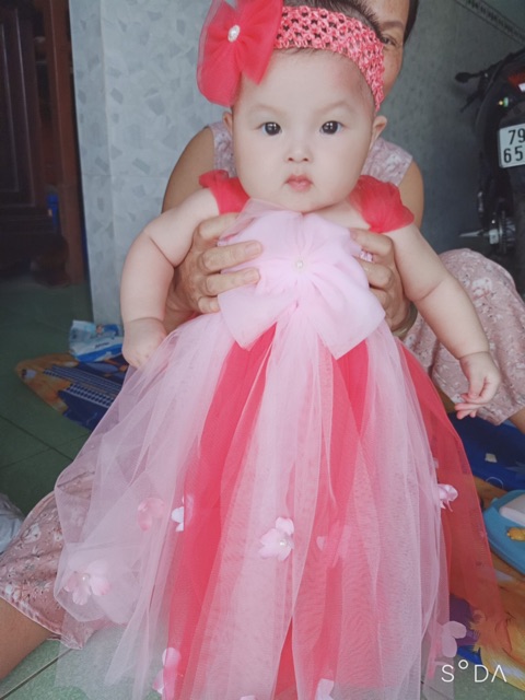 Váy công chúa  cho bé hồng gạch pha hồng phấn nơ